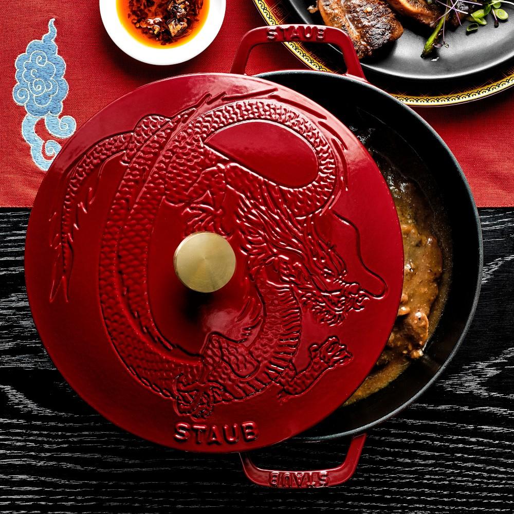 Staub Enamelled Cast Iron Braiser with Dragon Lid, 2.4L, Cranberry